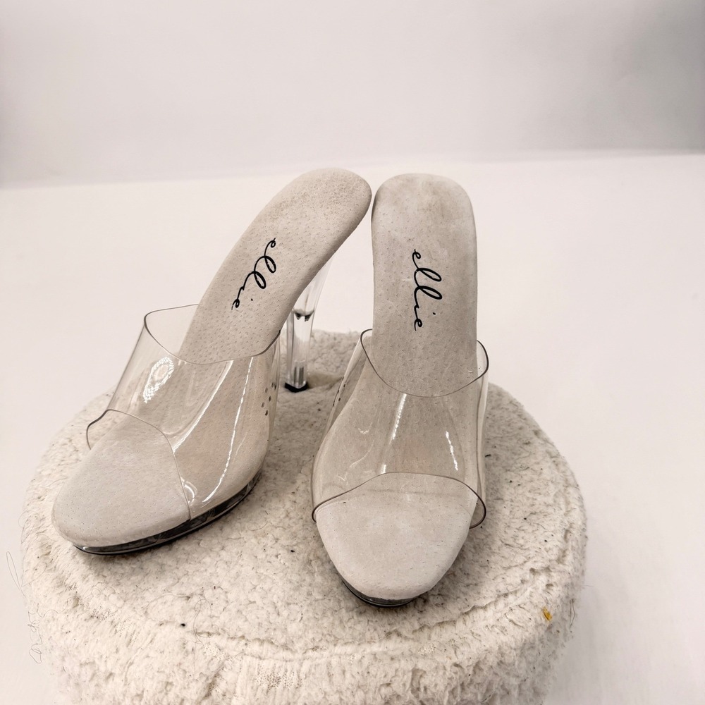 Ellie Platform Slide Sandals Womens Size 9 Clear Lucite Stiletto Exotic Dance